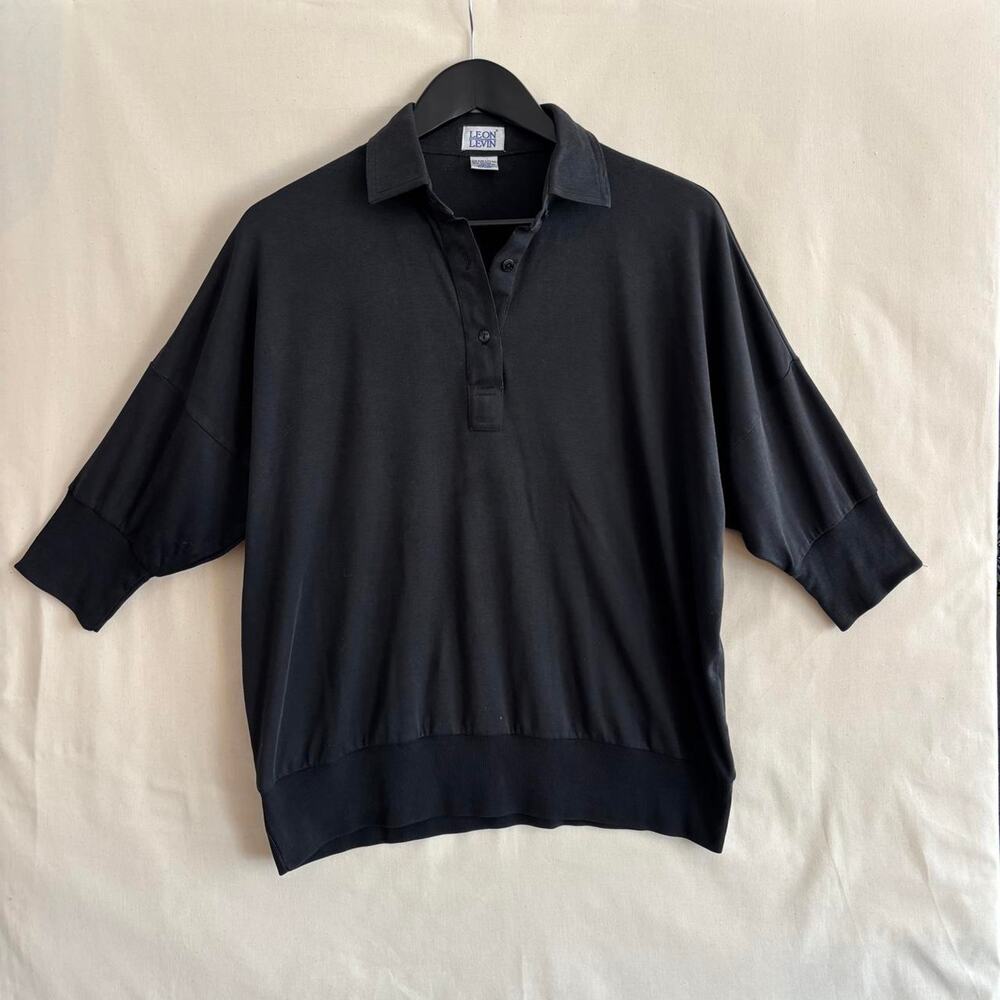 Vintage 80s 90s Leon Levin Black Batwing Polo Preppy - Size One Size